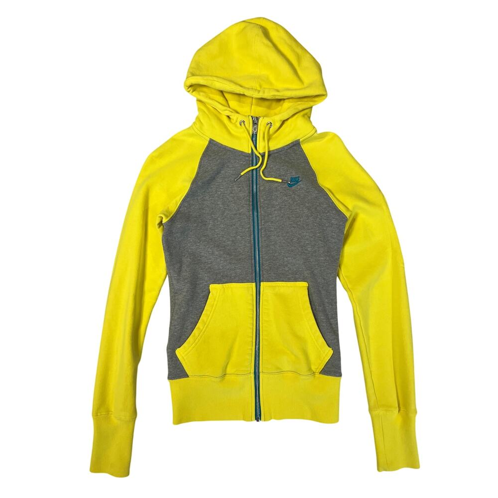 Nike Sportswear Full Zip Hoodie SIZE XS Yellow Gray Colorblock